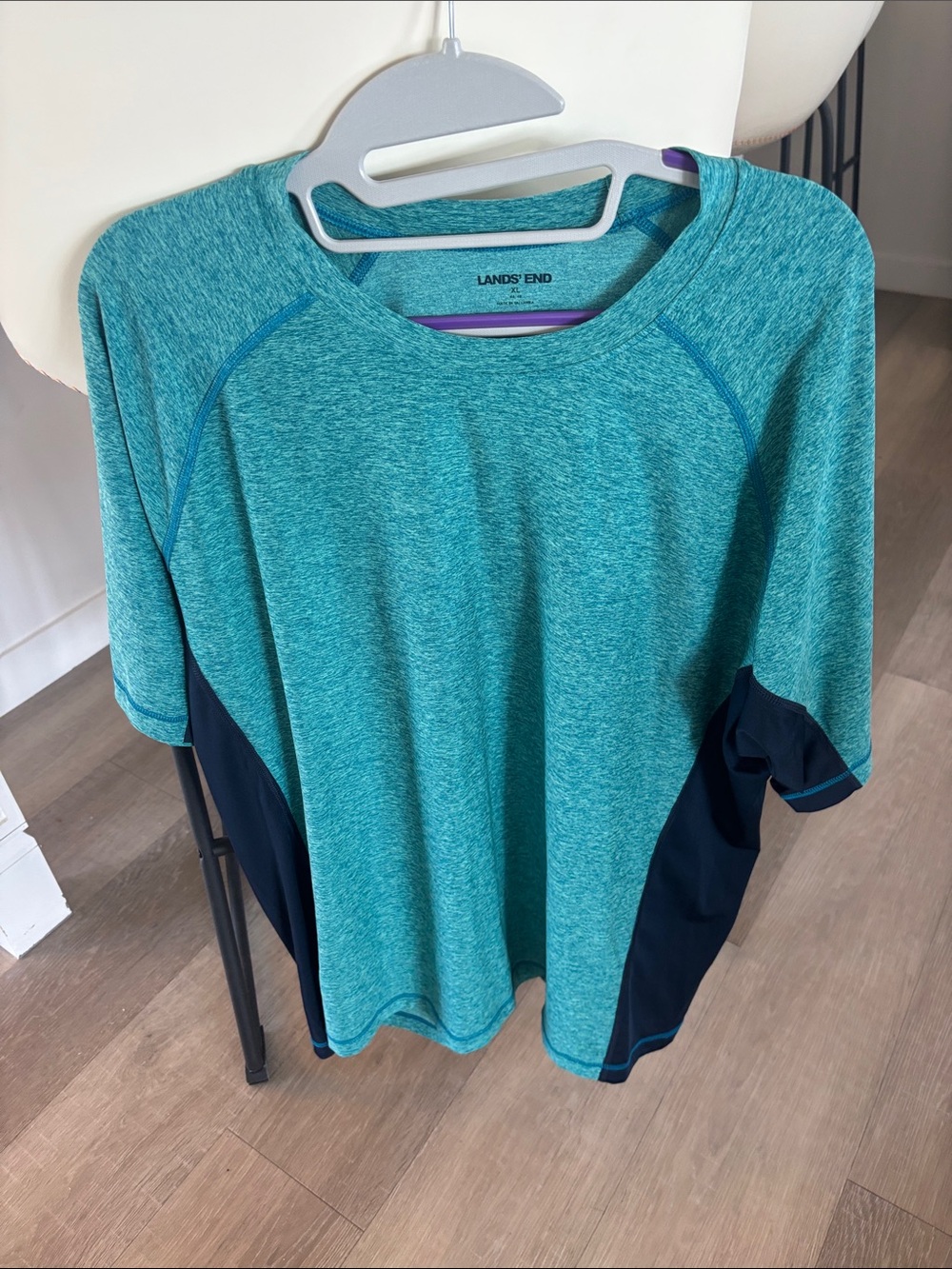 Lands' End Teal and Navy Heathered Performance Tee
